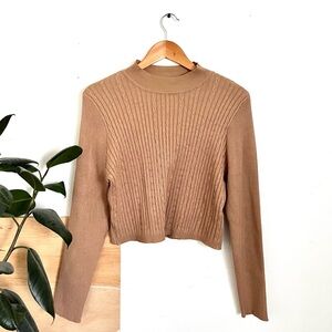 Neutral Cropped Mock Neck Long Sleeve Knit